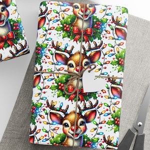 Carta da regalo a forma di cervo, rotolo di carta da regalo natalizia a forma di cervo, rotolo di carta da regalo a forma di cerbiatto, carta da regalo natalizia estetica