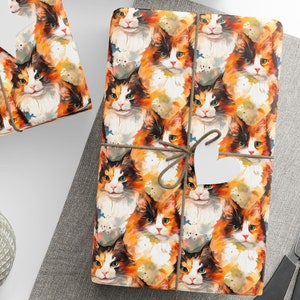 Carta da regalo a forma di gatto, carta da regalo a forma di gatto calico, rotolo di carta da regalo per il compleanno del gatto, rotolo di carta da regalo a forma di gatto calico