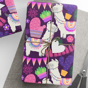 Llama Wrapping Paper Roll, Purple Llama Gifts Wrapping Paper Roll, Llama Birthday Gifts Wrapping Paper Roll, Aesthetic Wrapping Paper Roll