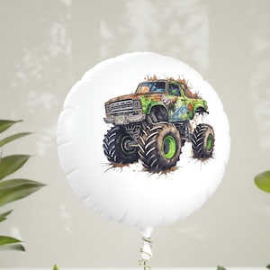 Monster Truck on Road Mylar Helium Balloon, Birthday Monster Truck Balloon, Monster Truck Mylar Balloon