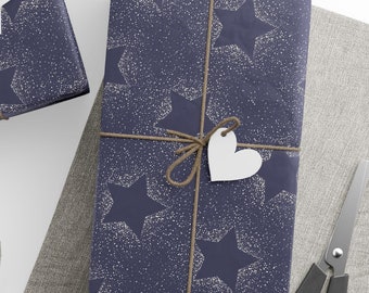 Papeles de regalo con estrellas navideñas, rollo de papel de regalo con estrellas, rollo de papel de regalo para regalos de Navidad, rollo de papel de regalo con estrellas