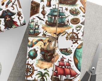 Pirate Map Wrapping Papers, Pirate Gifts Wrapping Paper Roll, Pirate Birthday Gifts Wrapping Paper Roll