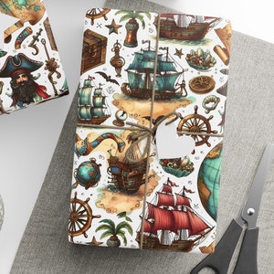 Carta da regalo per mappa pirata, rotolo di carta da regalo per regali pirata, rotolo di carta da regalo per regali di compleanno pirata