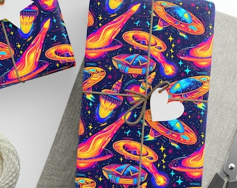 Space Wrapping Paper Roll, Space Galaxy Birthday Gift Wrapping Paper, Space Birthday Gifts