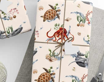 Marine Animals Wrapping Papers, Underwater Animals Gifts Wrapping Paper Roll, Underwater Birthday Gifts Wrapping Paper Roll