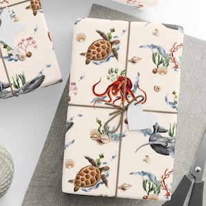 Carte da regalo per animali marini, rotoli di carta da regalo per animali marini, rotoli di carta da regalo per regali di compleanno subacquei