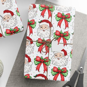 Rotolo di carta da regalo con fiocco natalizio Coquette, carta da regalo retrò di Babbo Natale, rotolo di carta da regalo con fiocco natalizio Coquette