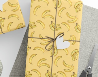 Bananer omslagspapper, banan födelsedagspresent omslagspapper, bananpresenter