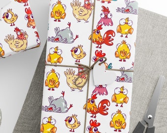 Papeles de regalo con forma de pollos, papel de regalo con forma de pollos divertidos, rollo de papel de regalo para cumpleaños de pollos