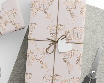 World Map Wrapping Paper, World Map Line Art Wrapping Paper, Fashionable World Map Wrapping Paper