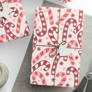 Pink Christmas Candy Cane Wrapping Paper Roll, Candy Cane Gift Wrapping Paper, Candy Cane Gifts