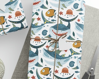 Shark Wrapping Paper, Sharks Gift Wrapping Paper, Shark Birthday Gift Wrapping Paper, Sharks Wrapping Paper