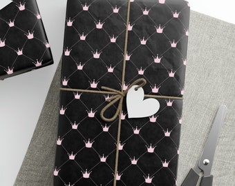 Crown Glamour Wrapping Paper Roll, Princess Glamour Crown Gift Wrapping Paper, Crown Wrapping Paper