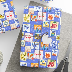 Carta da regalo per Hanukkah, Rotolo di carta da regalo per regali di Hanukkah, Rotolo di carta da regalo per regali di celebrazione di Hanukkah