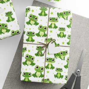 Carta da regalo per compleanno con rane, rotolo di carta da regalo per rane, rotolo di carta da regalo per rane verdi