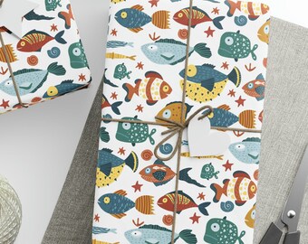 Papier d'emballage de poisson, Papier d'emballage de créatures sous-marines, Papier d'emballage de poissons d'océan, Papier d'emballage de cadeau d'anniversaire de poisson