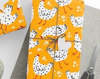 Papel de regalo con diseño de pollo, rollo de papel de regalo para regalos con diseño de gallinas, rollo de papel de regalo para regalos con diseño de pollo
