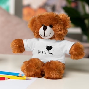 Kocham Cię po francusku Pluszowe Zwierzęta z T-shirtem, Prezenty z Francji, Prezenty Urodzinowe z Francji