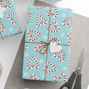 X-Mas Candy Cane Hearts Wrapping Papers, Candy Cane Gifts Wrapping Paper Roll, Candy Cane Christmas Wrapping Paper Roll