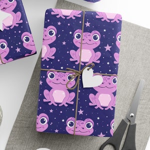 Carte da regalo per rane, rotolo di carta da regalo per regali di rane viola, rotolo di carta da regalo per regali di compleanno di rane