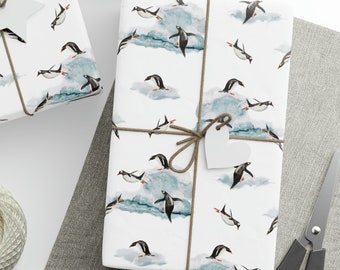 Rotolo di carta da regalo a forma di pinguini, carta da regalo a forma di pinguini, carta da regalo a forma di compleanno a forma di pinguini, regali a forma di pinguini