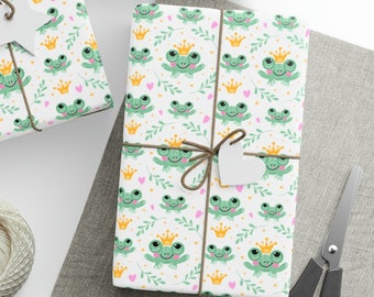 Rollo de papel de regalo con diseño de rana, rollo de papel de regalo de cumpleaños con diseño de rana, rollo de papel de regalo con diseño de princesa rana