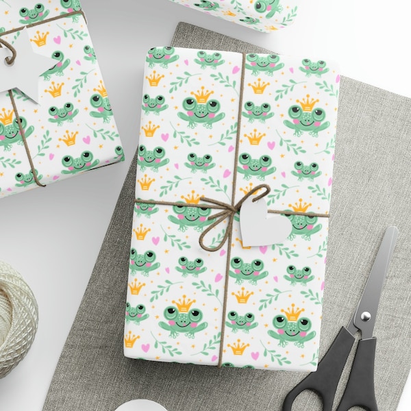 Frog Gift Wrapping Paper Roll, Frogs Birthday Gift Wrapping Paper Roll, Princess Frog Gift Wrapping Paper Roll