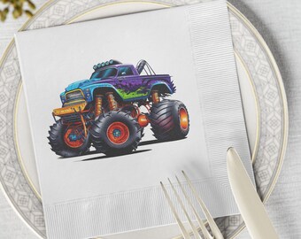 Monster Truck Pojke Vitpräglade Servetter, Pojke Monster Truck Anpassade Festservetter