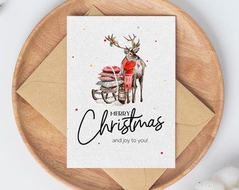Descarga imprimible de tarjeta de Navidad de ciervos, tarjeta imprimible de renos de Navidad