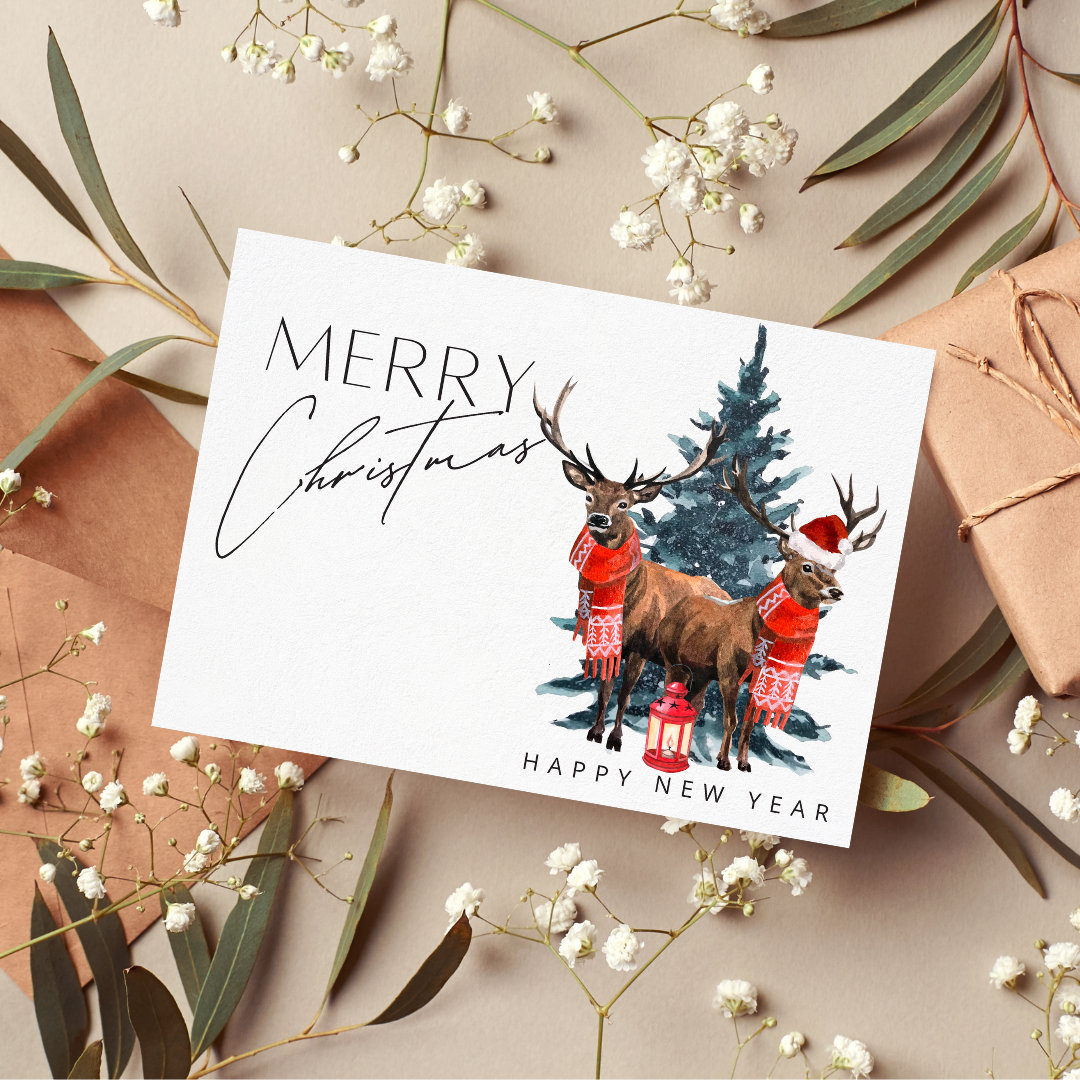 Christmas Deer Card, Deer Cards, Santa Deer Card, Christmas Deer Printable Cards, Deer Printable Cards, Holiday Card Printable