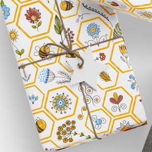 Cute Bee Wrapping Papers, Bee Wrapping Paper Roll, Beehive Gifts ...