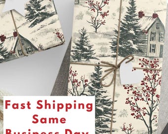 Toile Christmas Wrapping Paper, Cozy Holiday Gift Wrap, Rustic Christmas Wrapping, Vintage Style Christmas Gift Wrapping