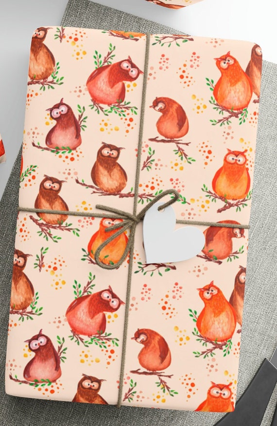 Carta da regalo gufo - 6 fogli di carta da regalo - Gufi su un albero - Uccello - Foresta - Carta da regalo per uomo donna Bambini - Fornita con adesivi