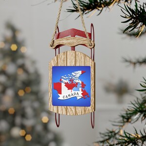 Kanada-Schlitten-Verzierung, Kanada-Themen-Urlaubsdekoration, Kanada-Karte Weihnachtsgeschenk, Kanada-Schlitten-hängende Verzierungen