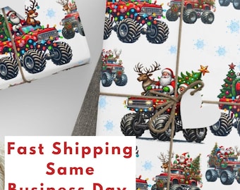 Monster Truck Christmas Wrapping Paper, Monster Truck Holiday Gift Wrap, Monster Truck Seasonal Wrap