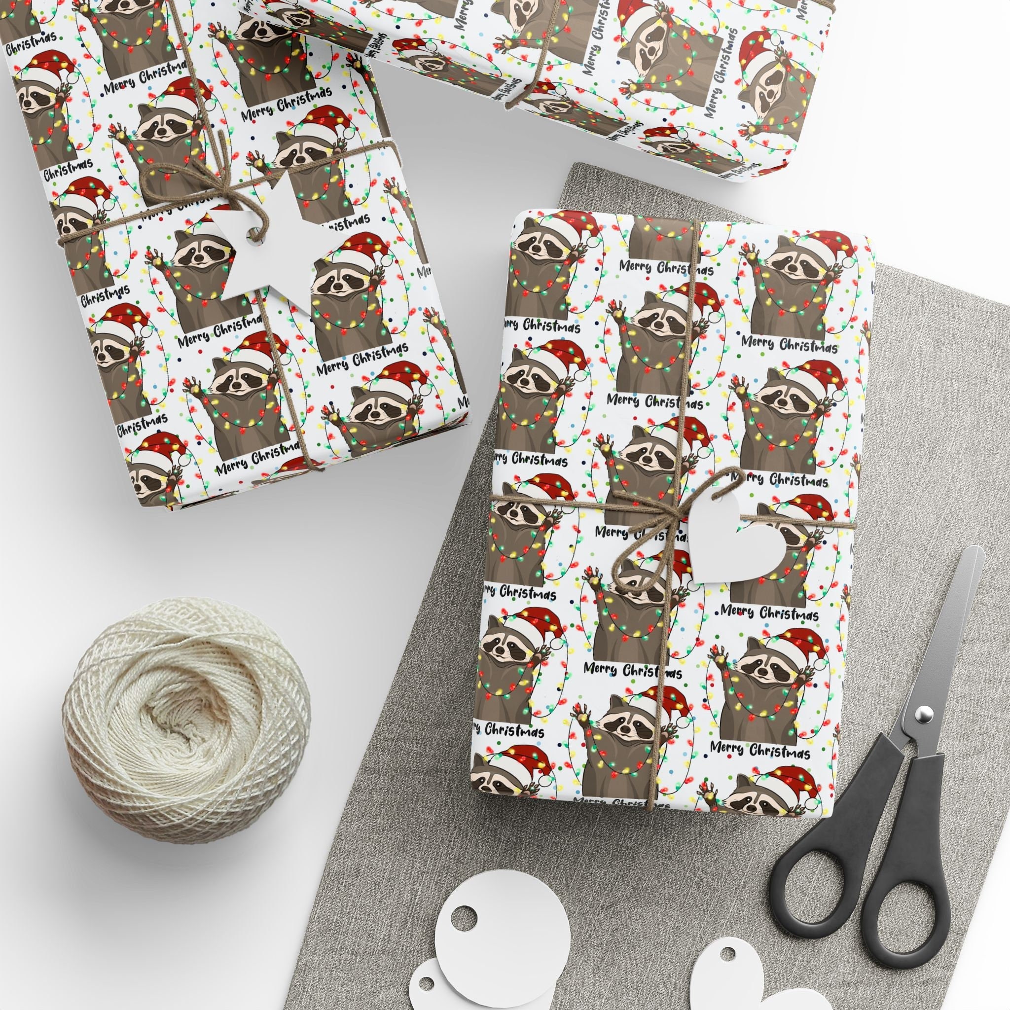 Racoon Christmas Wrapping Paper Roll, Merry Christmas Racoon Gifts Wrapping Paper Roll, Santa Racoon Wrapping Paper Roll