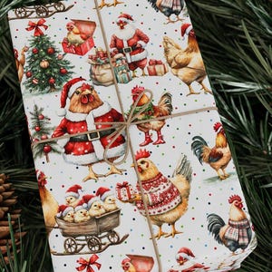 Chicken Wrapping Paper, Chicken Holiday Gift Wrap, Christmas Chicken Wrapping Paper, Chicken Eco-Friendly Wrapping Paper Roll image 4