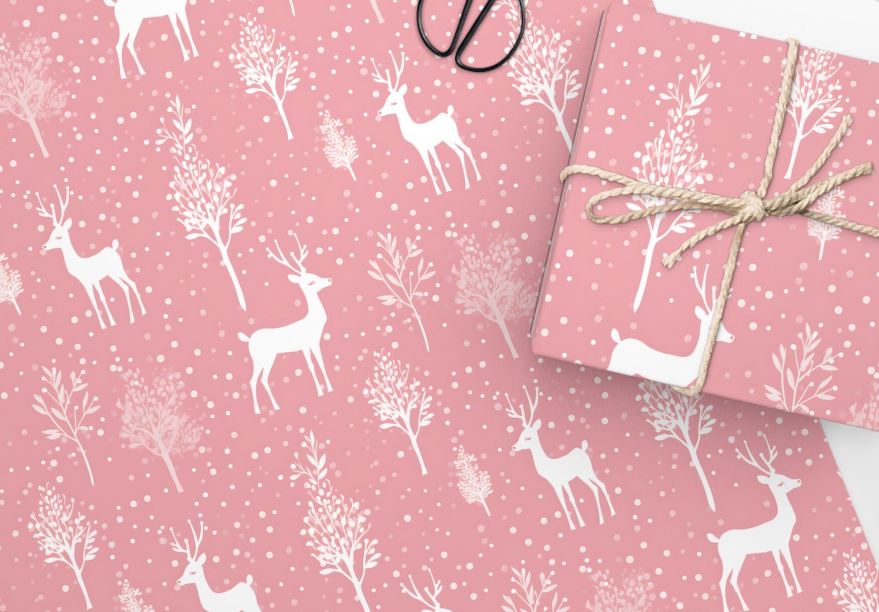 Pink Christmas Gift Wrapping Paper, Reindeer Gift Wrapping Paper, Pink Christmas 2023 Gift sold