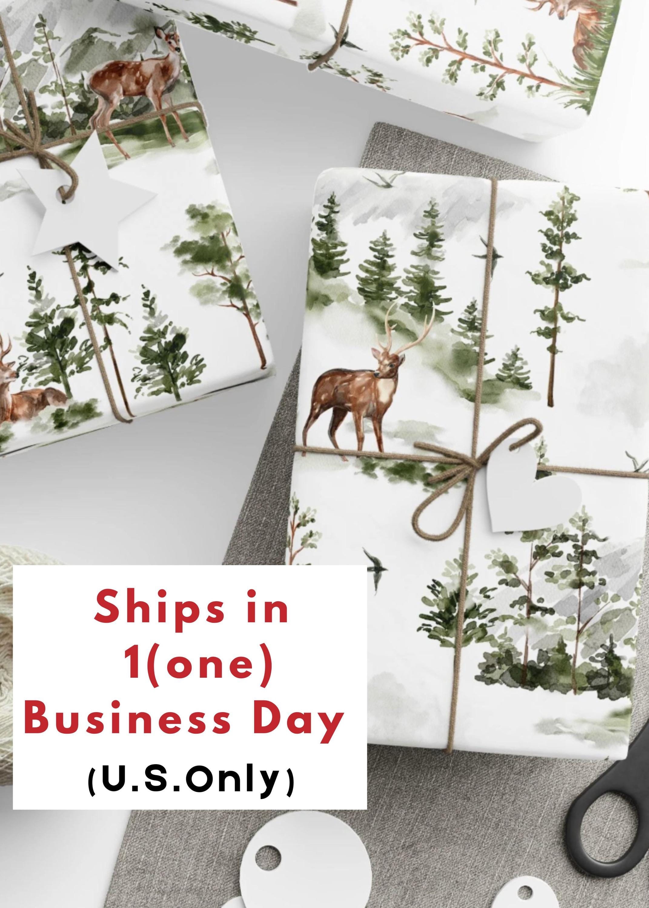 Wild Deer Wrapping Paper, Deer Wrapping Paper Roll, Deer Evergreen Winter Wrapping Paper Roll, Deer Gifts Wrapping Paper Roll