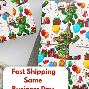 Pixel Party Wrapping Paper Roll,  Funny Gaming Gift Wrap for Birthdays, Gamer Wrapping Paper, Pixel Birthday Wrapping Paper,