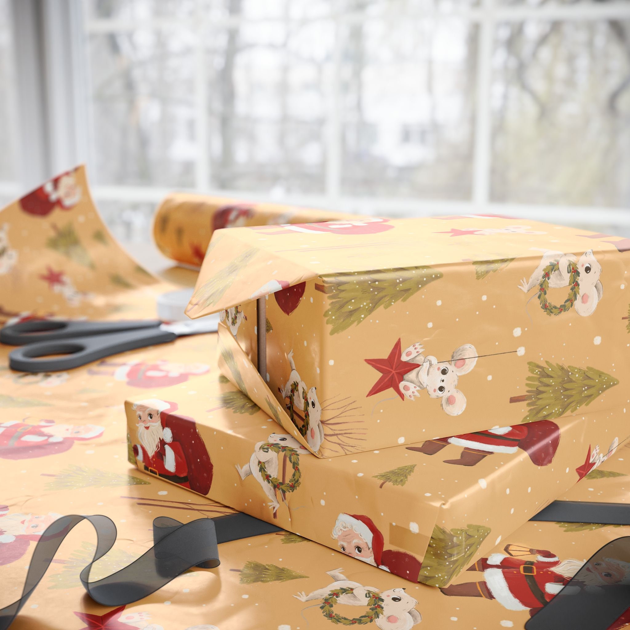 Santa Ramp Paper Santa Wrapping Papers, Christmas Santa Gifts Wrapping Paper Roll, Mouse ...