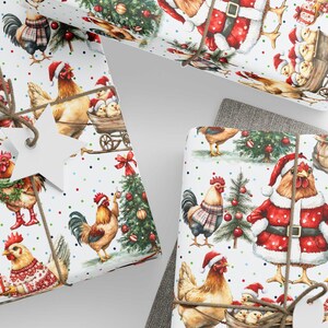 Chicken Wrapping Paper, Chicken Holiday Gift Wrap, Christmas Chicken Wrapping Paper, Chicken Eco-Friendly Wrapping Paper Roll image 7
