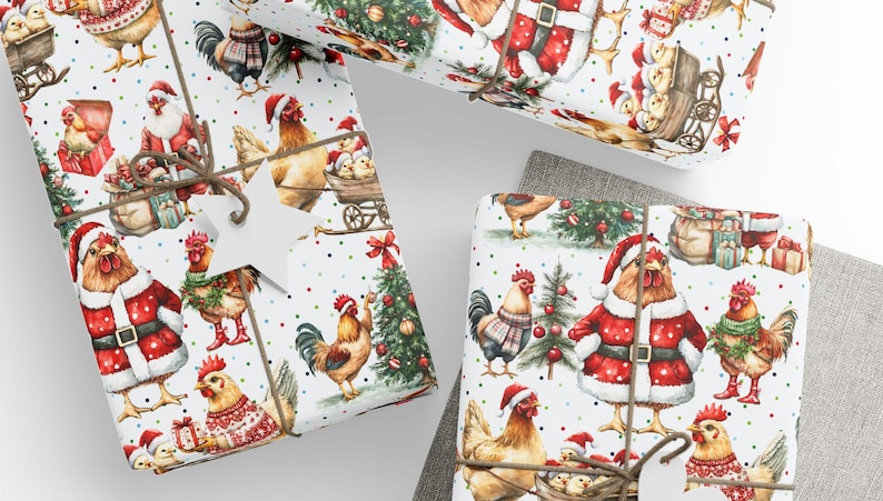 Chicken Wrapping Paper, Chicken Holiday Gift Wrap, Christmas Chicken Wrapping Paper, Chicken Eco-Friendly Wrapping Paper Roll image 7