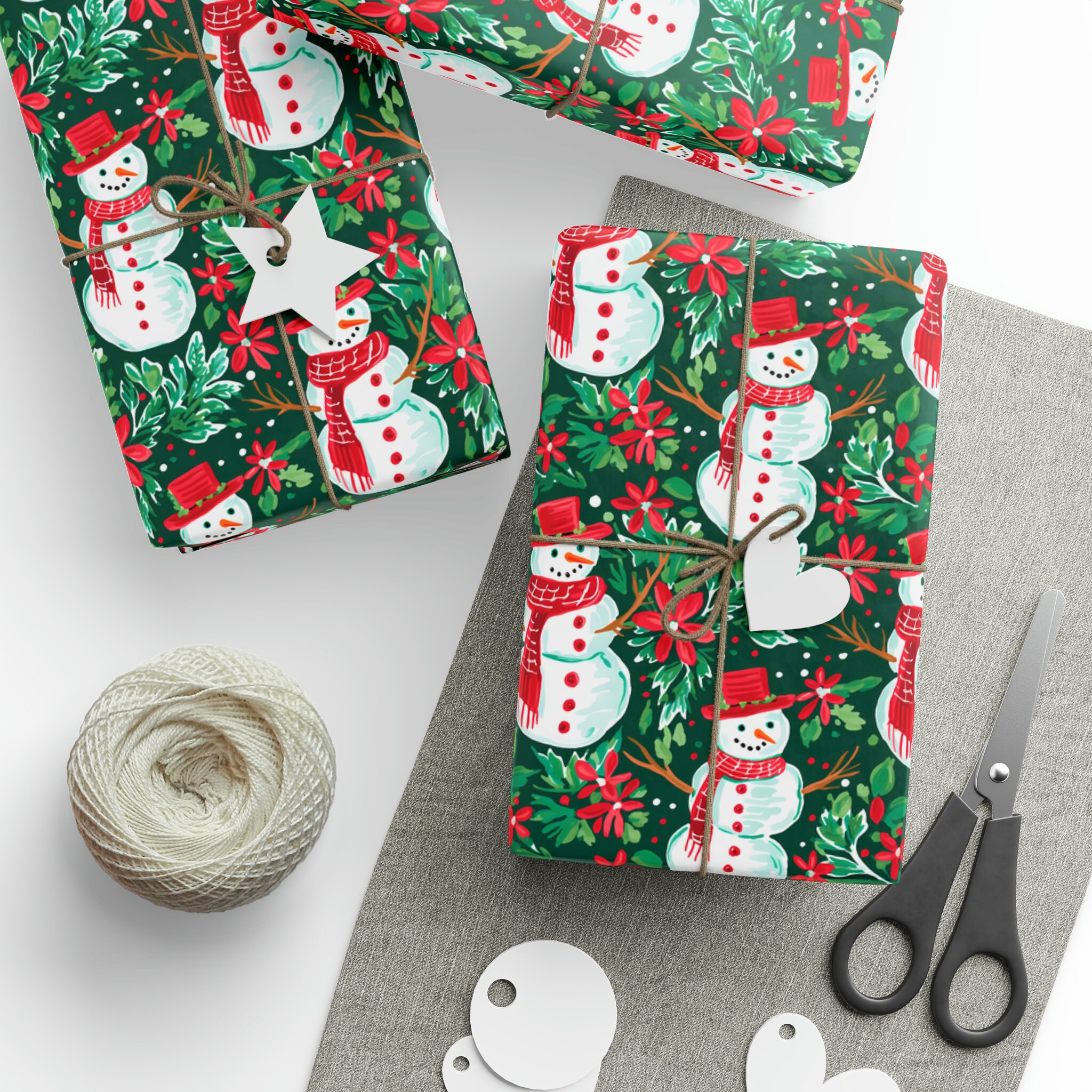 Rouleau Papier Cadeau Noël Vintage - 43,2 Cm X 5 M - Motifs Père Noël, Bonhommes De Neige - Papier Kraft