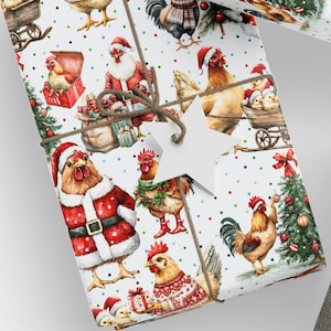 Chicken Wrapping Paper, Chicken Holiday Gift Wrap, Christmas Chicken Wrapping Paper, Chicken Eco-Friendly Wrapping Paper Roll image 8