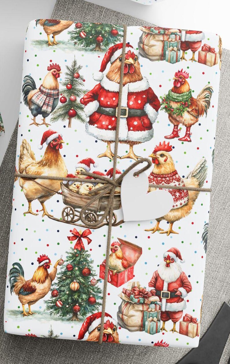 Chicken Wrapping Paper, Chicken Holiday Gift Wrap, Christmas Chicken Wrapping Paper, Chicken Eco-Friendly Wrapping Paper Roll image 9