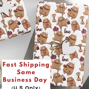 Bear Wrapping Paper Roll, Love Bears Wrapping Paper, Bear Birthday Gift Wrapping Paper
