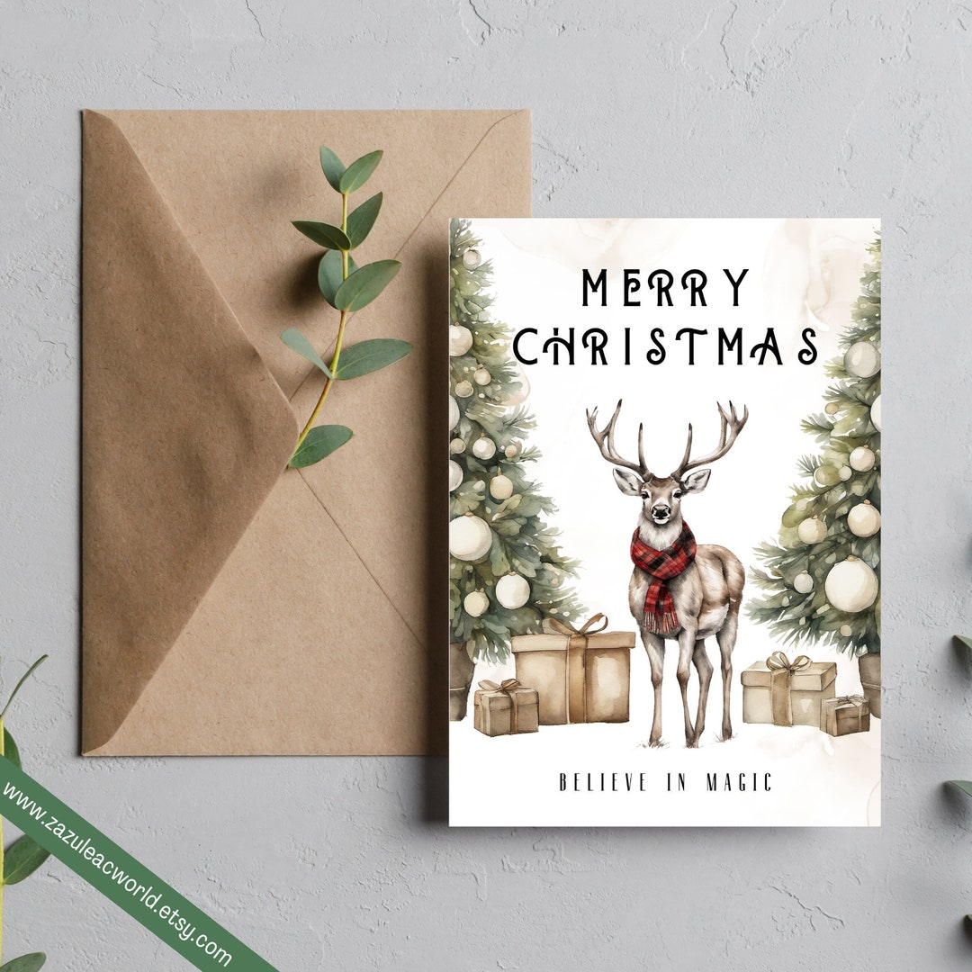 Merry Christmas Printable Cards, Deer Printable Cards, Deer Christmas