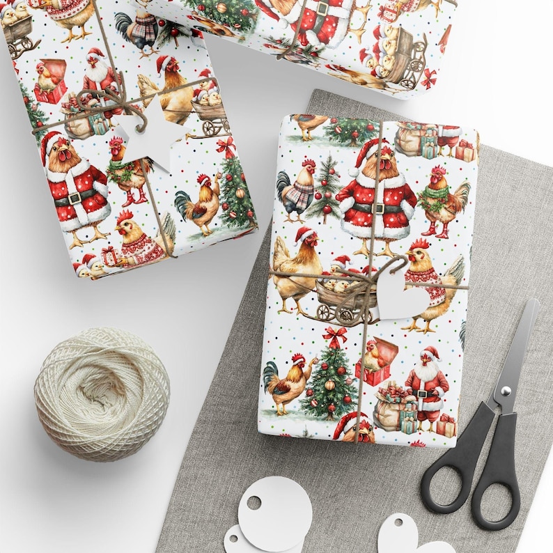 Chicken Wrapping Paper, Chicken Holiday Gift Wrap, Christmas Chicken Wrapping Paper, Chicken Eco-Friendly Wrapping Paper Roll image 5