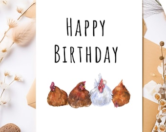 Happy Birthday Chickens Cards, Chicken Printable Cards, Birthday Chicken Cards, Chicken Cards